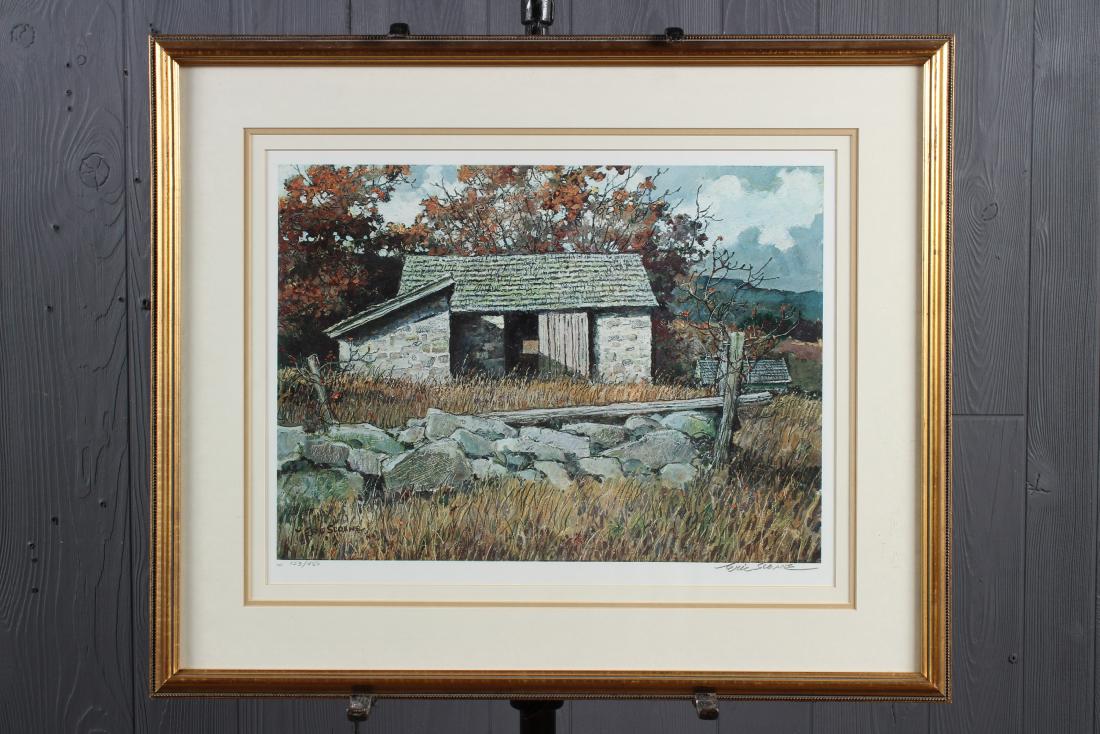 Eric Sloane - Fall Print, Signed and Numbered: Eric Sloane - Fall Print, Signed and Numbered, (American, 1905-1985), titled Fall, pencil signed and numbered 153/450. Size: Framed: 22" H x 26.5" W x 1" D; Sight: 14.5" H x 18.5" W