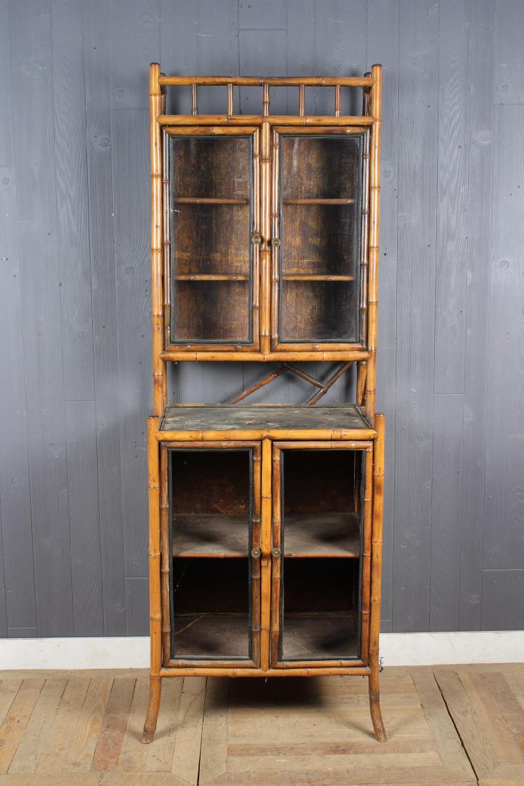 Chinoserie Decorated Bamboo Cabinet/ Hutch: Chinoserie Decorated Bamboo Cabinet/ Hutch. Size: 77.5" H x 28" W x 20" D
