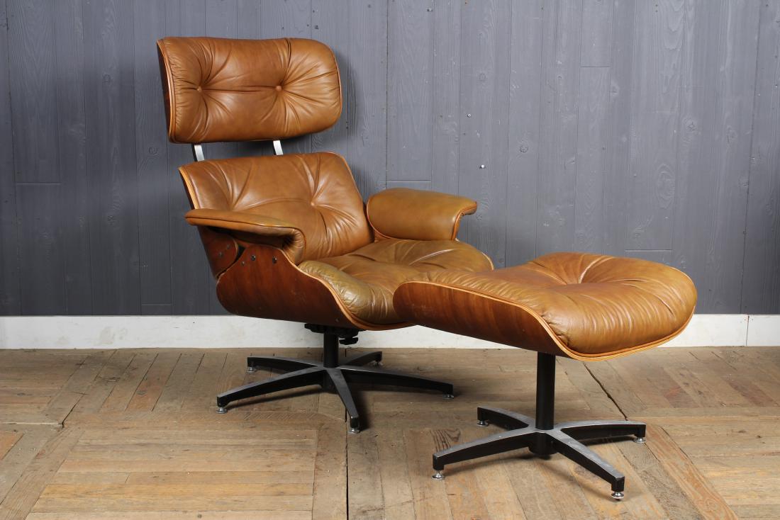 Plycraft Eames Style Lounge and Ottoman: Plycraft Eames Style Lounge and Ottoman. Size: Largest: 40" H x 33.5" W x 31" D
