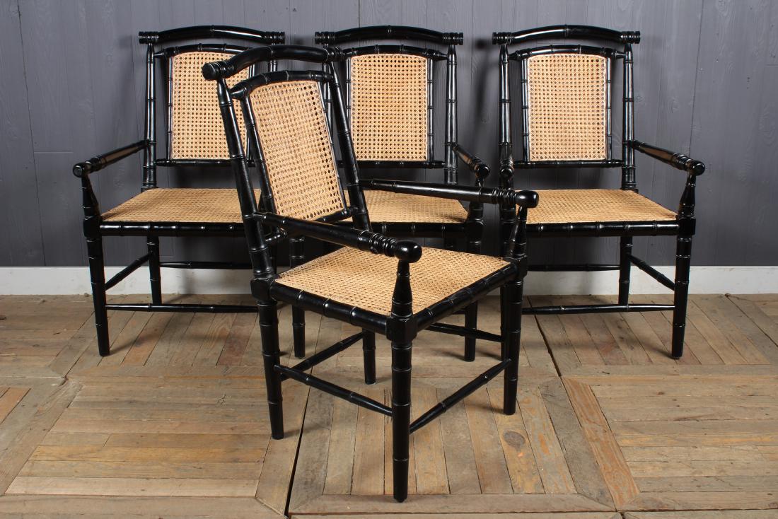 4 Caned Faux Bamboo Dining Chairs: 4 Caned Faux Bamboo Dining Chairs. Size: 39.5" H x 24.5" W x 26" D