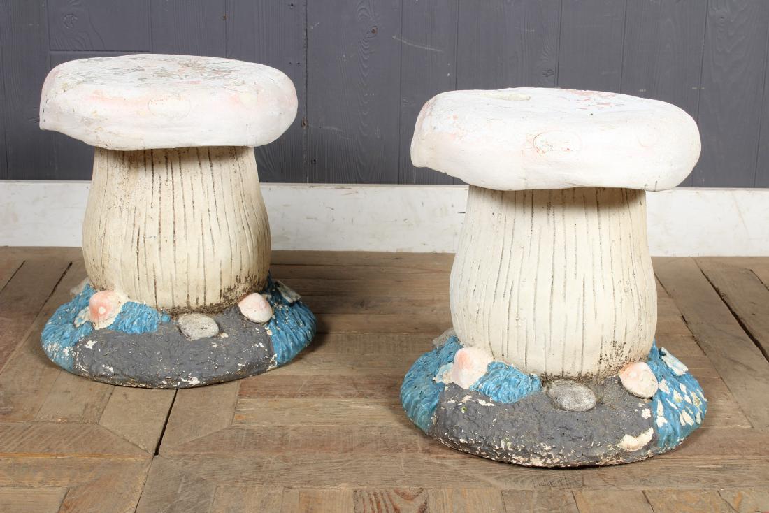 Whimsical Pair of Composition Paint Decorated: Whimsical Pair of Composition Paint Decorated mushroom form garden seats. Size: 15" H x 13" W x 13.5" D