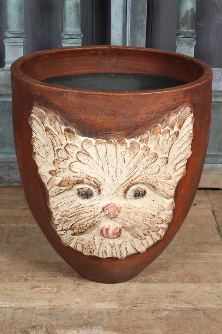 Terracotta/ Earthenware Folk Art Garden Planter: Terracotta/ Earthenware Folk Art Decorated Garden Planter. Size: 17.5" H x 14.5" W x 15" D