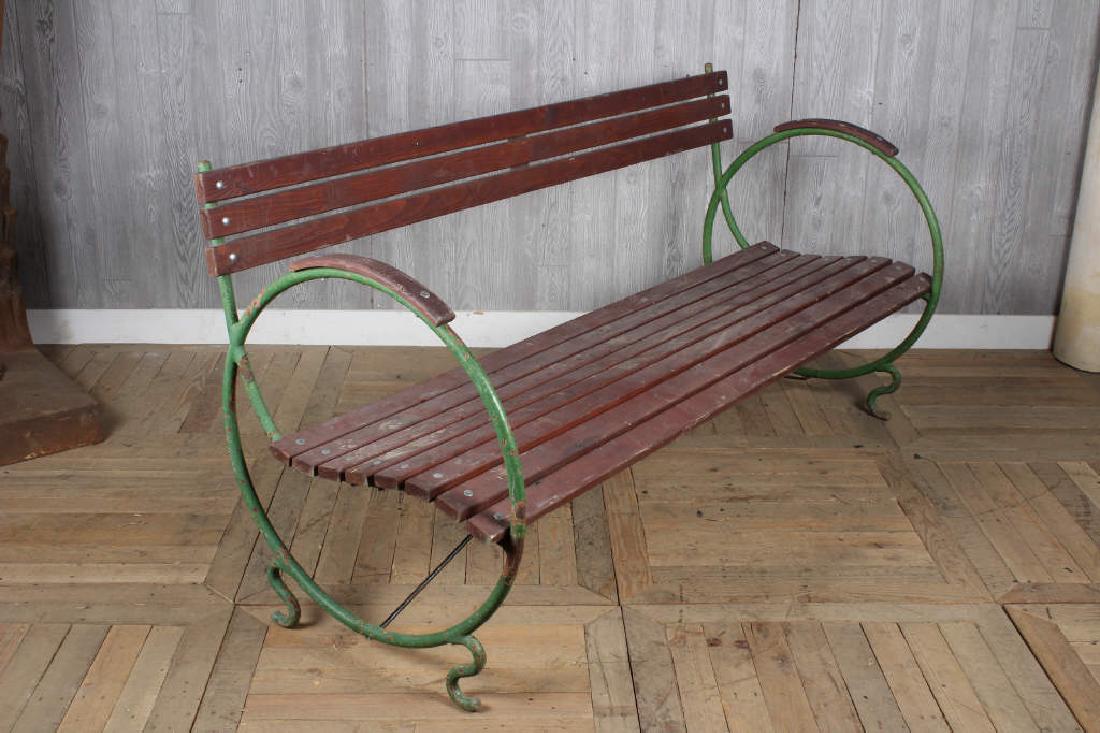 Art Deco French Garden Bench: French/Belgian Art Deco Style Wrought Iron Garden Bench. Size: 33.5" x 69" x 27.5"