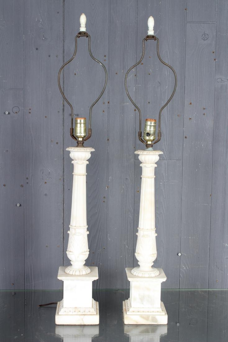 Pair Alabaster Column Lamps: Pair Alabaster Column Lamps. Size: 34" H x 5" W x 5" D