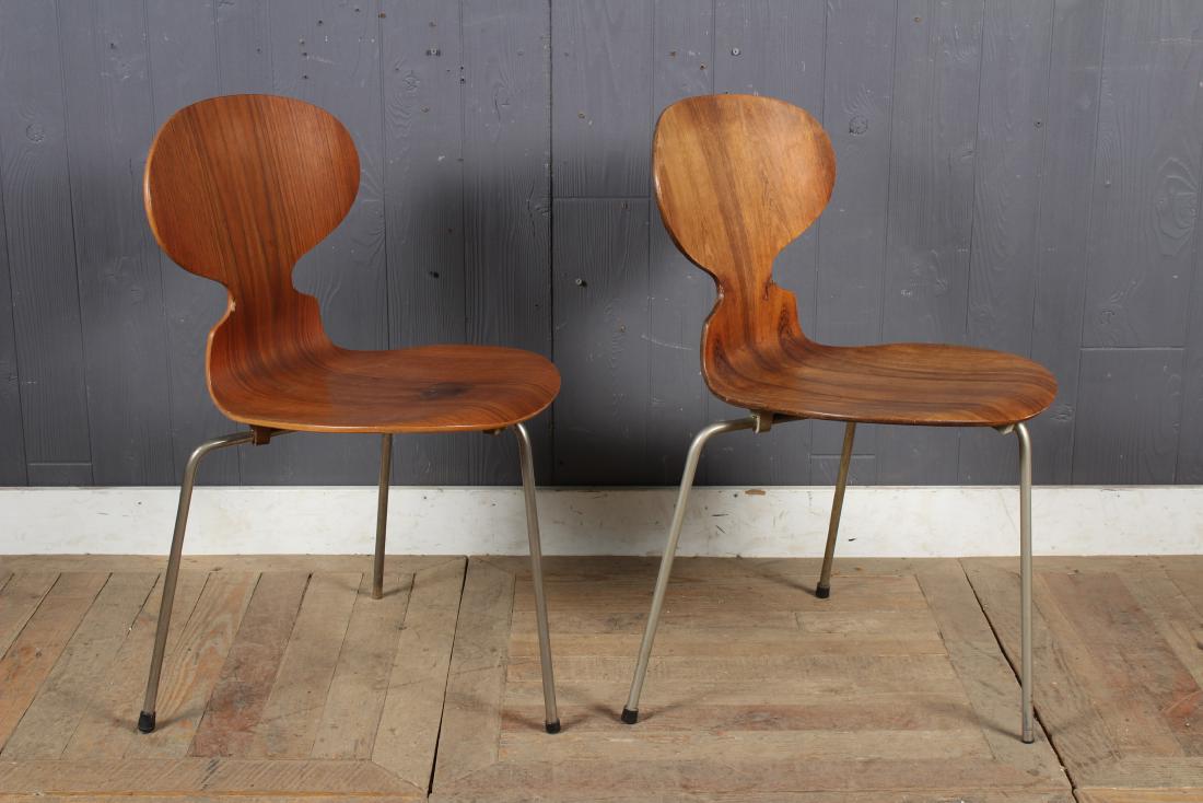 2 Arne Jacobsen for Fritz Hansen Ant Chairs: 2 Arne Jacobsen for Fritz Hansen Ant Chairs. Marked FH Danmark on bottom. Size: 30.5" H x 20" W x 19" D