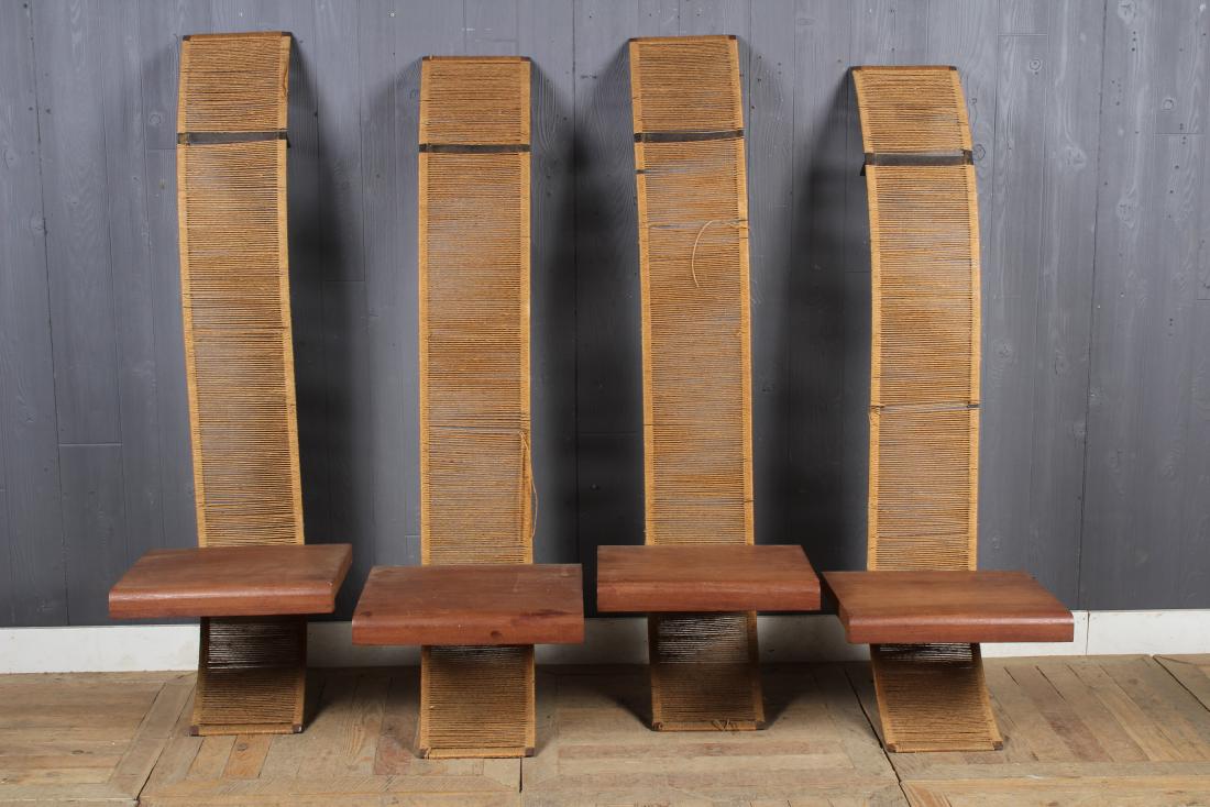 4 Studio Wrought Iron, Rope and Wood Plank Shelves: Set of 4 Studio Wrought Iron, Rope and Wood Plank Shelves. Size: 56.5" H x 18" W x 29" D