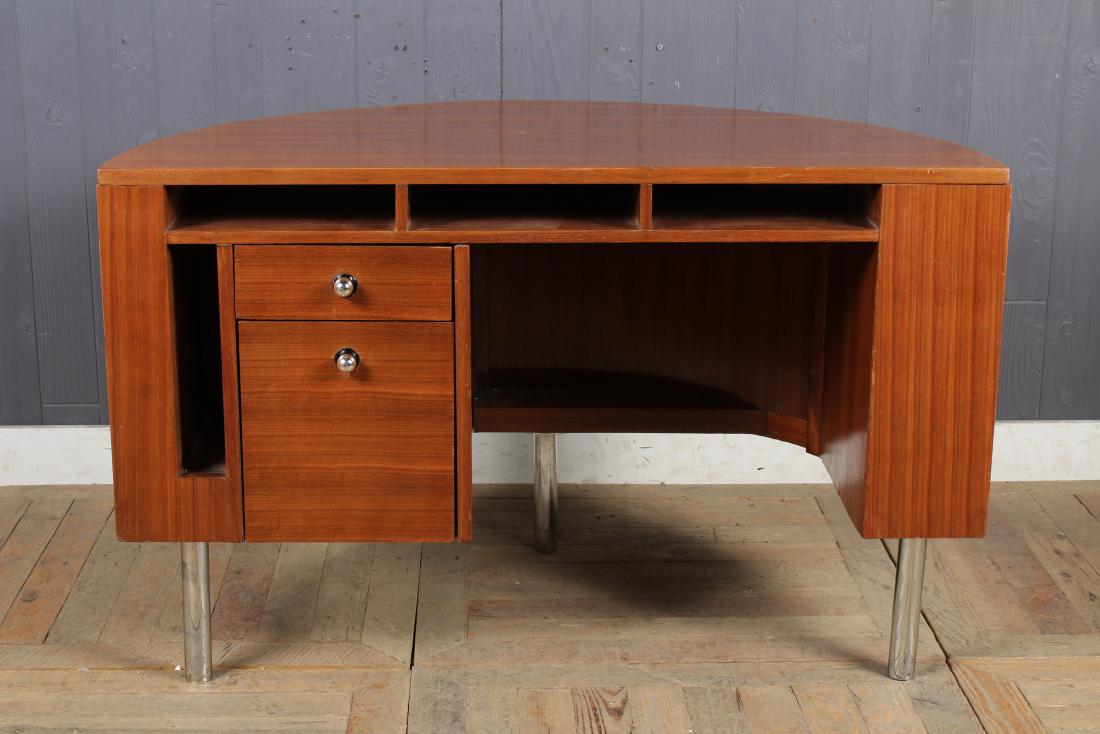 Harvey Probber Demilune Desk: Harvey Probber Demilune Desk raised on metal legs. Size: 28.5" H x 46" W x 24.5" D