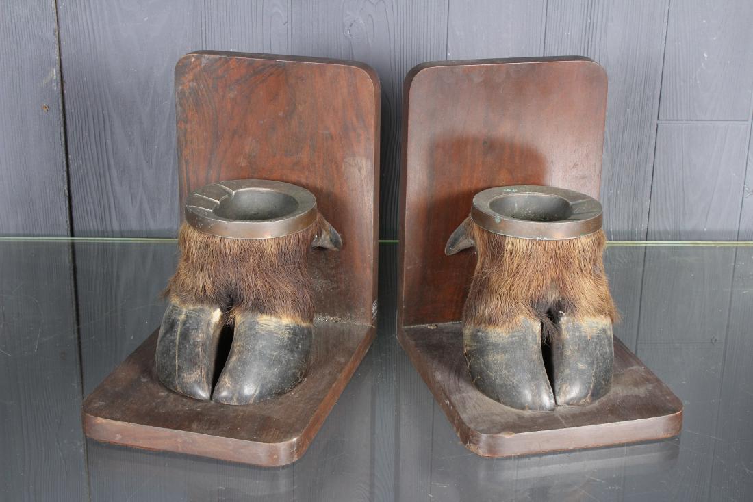 Cloven Hoof Mounted Ashtray Bookends: Cloven Hoof Mounted Ashtray Bookends. Size: 10" H x 7" W x 10" D