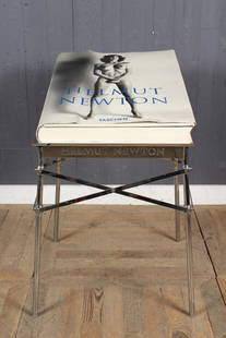 Helmut Newton Sumo Book with Philippe Starck Stand: Helmut Newton Sumo Book with Philippe Starck Stand. Limited Edition #03390/10000, signed on title page, Taschen Art Editions, Monte Carlo, 1990, on chrome stand designed by Philippe Starck, marked Hel