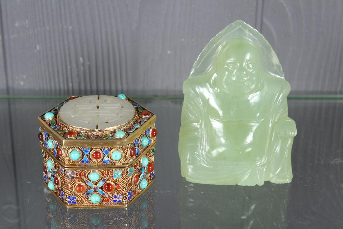 Carved Jade Seated Buddha and Jeweled Box (1 of 6)