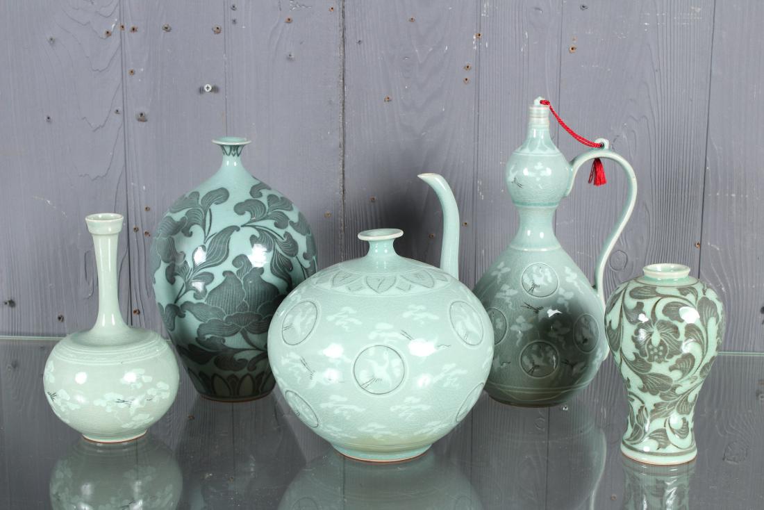 5 Celadon Ceramic Vases and Teapot (1 of 8)