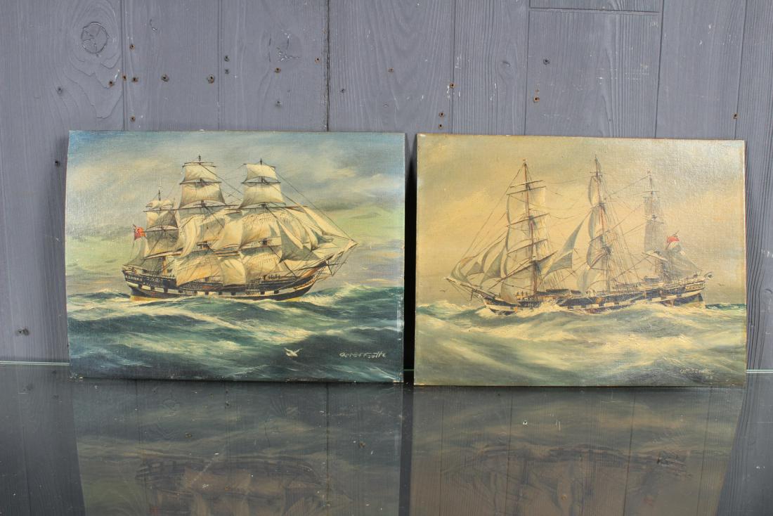 2 OOB Ship Paintings Signed Capt. B.F. Foulke (1 of 6)