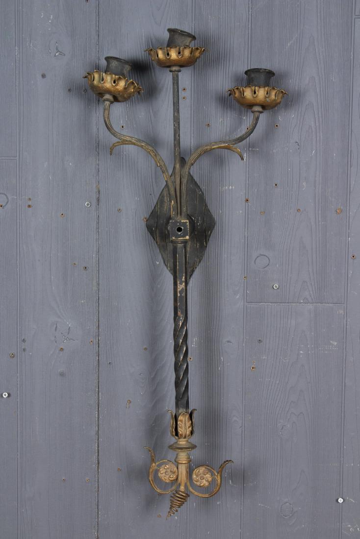 Painted Bronze Wall Sconce: Painted Bronze Wall Sconce, floral and foliate design, twist column. Size: 30" H x 12.5" W x 5" D