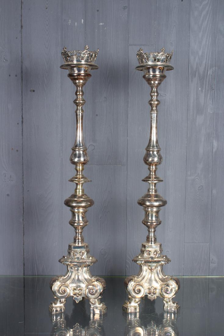 Pair Tall Silver Plated Altar Sticks (1 of 5)