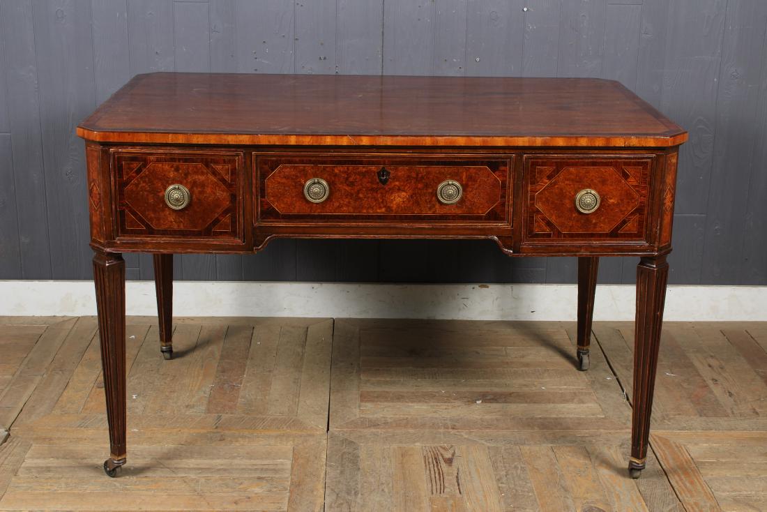 Edwardian 19th C. Marquetry Inlay Partners Desk: Edwardian 19th C. Marquetry Inlay Partners Desk. Size: 31" H x 48.5" W x 30" D