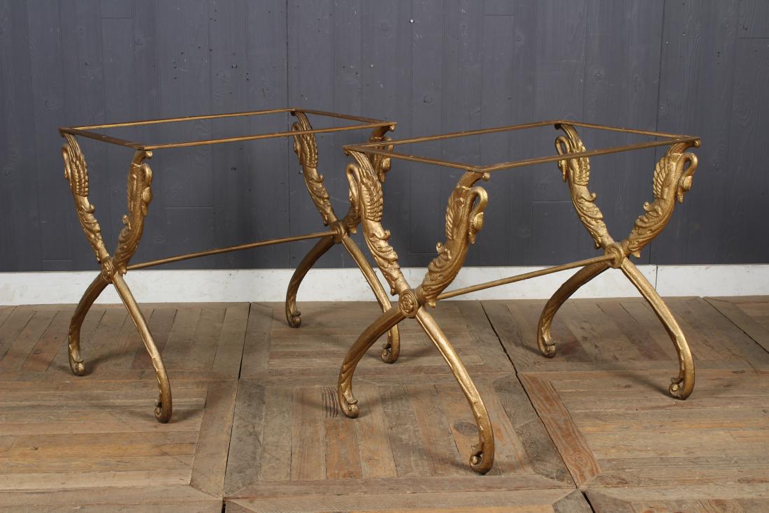Pair Gilt Cast Iron Swan X-form Table Bases (1 of 4)
