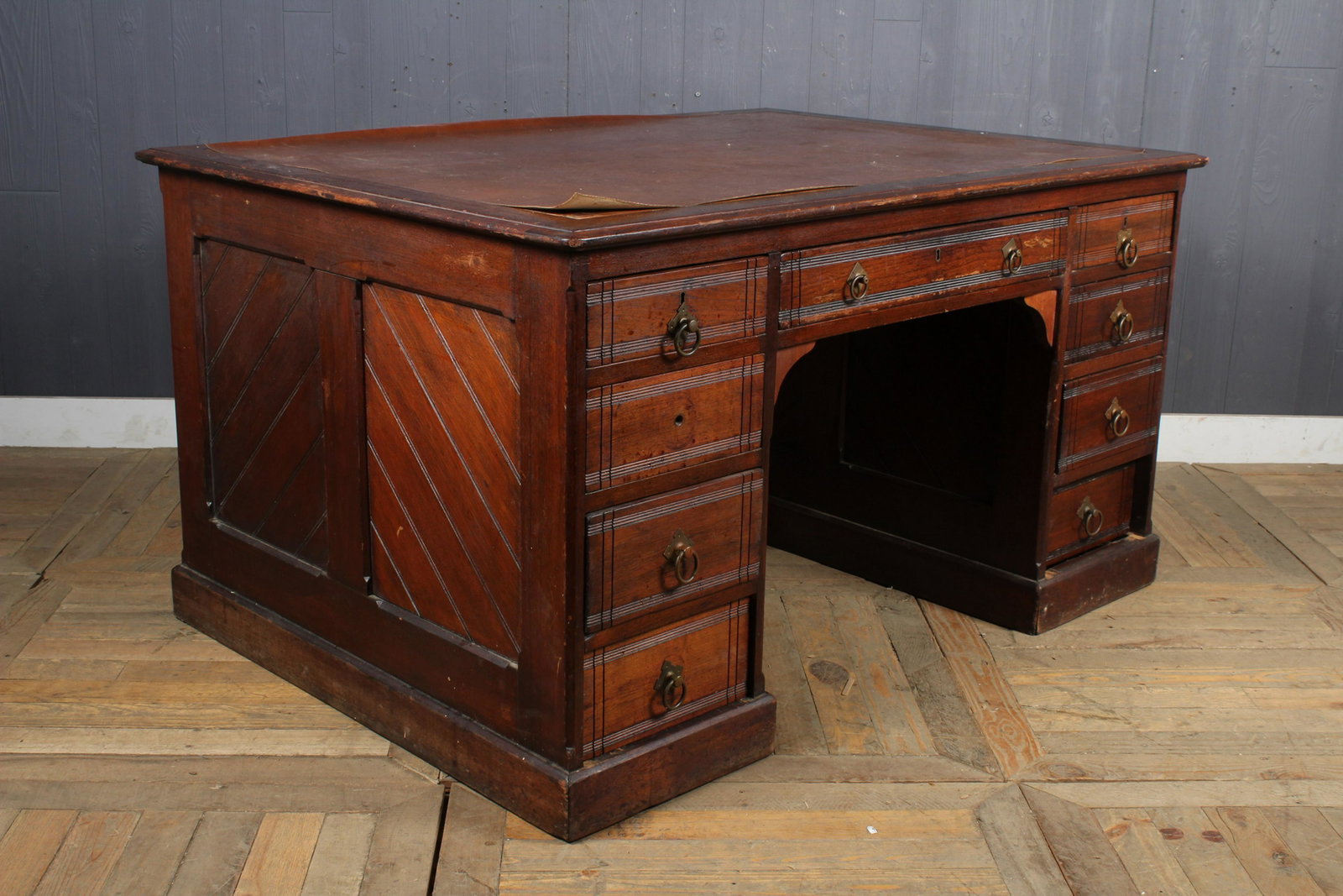 Antique Aesthetic Period Partner: Antique Aesthetic Period Partner's Desk, single center drawer, double pedestal with 4 drawers. Size: 30" H x 56" W x 40" D