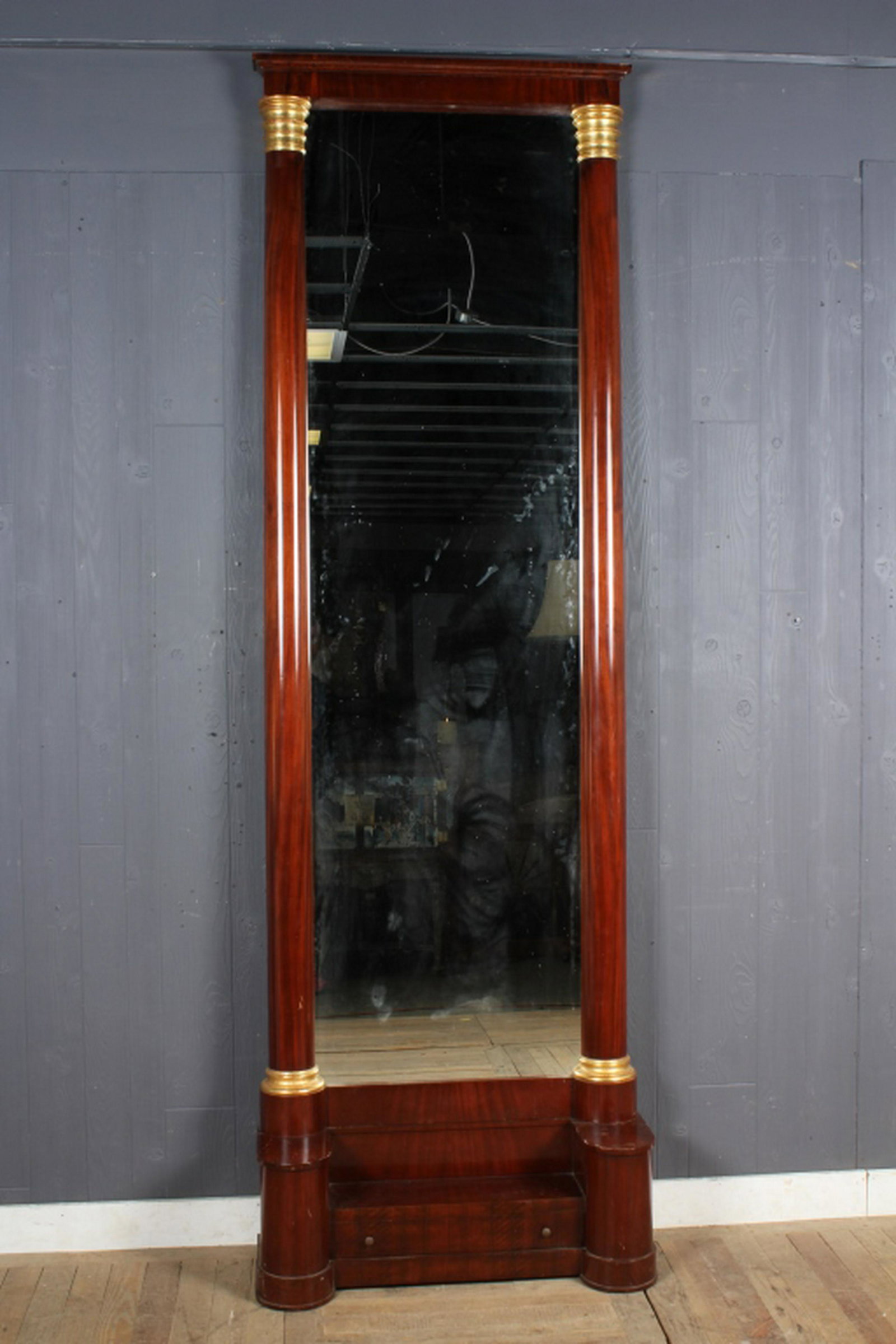 19th C Biedermeier Pier Mirror: 19th C Biedermeier Pier Mirror. Size: 105" H x 34" W x 10" D