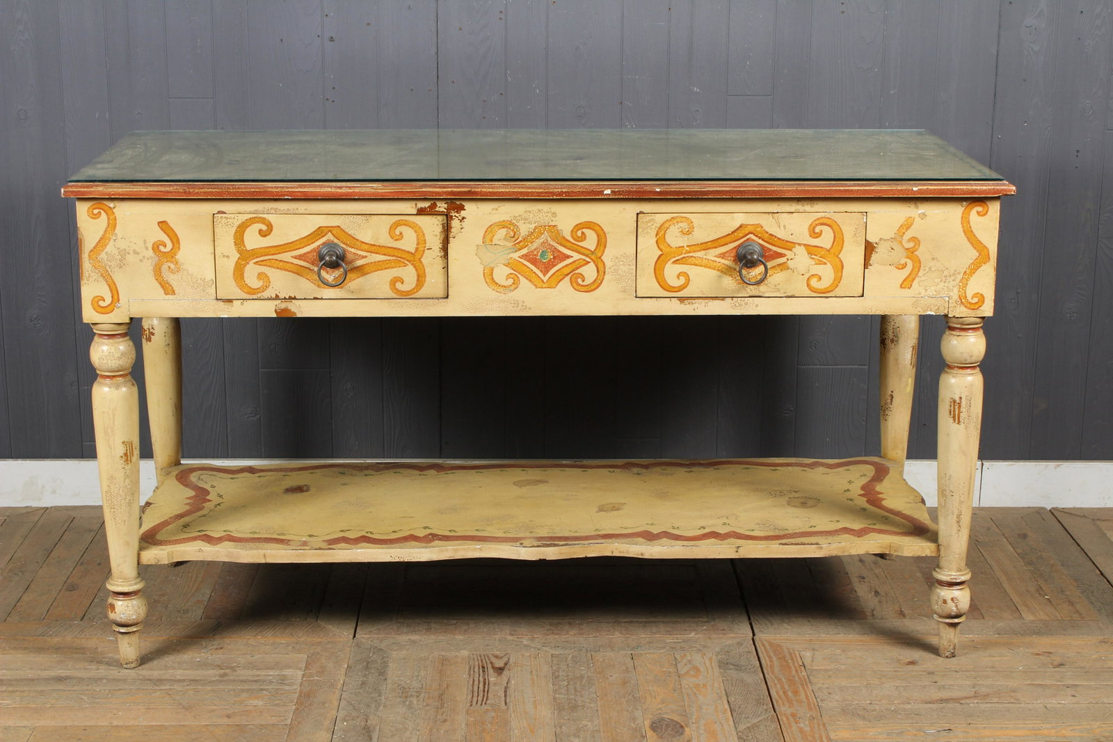 Scandinavian Paint Decorated Sideboard Server: Scandinavian Paint Decorated Sideboard Server. Size: 36" H x 64" W x 26" D