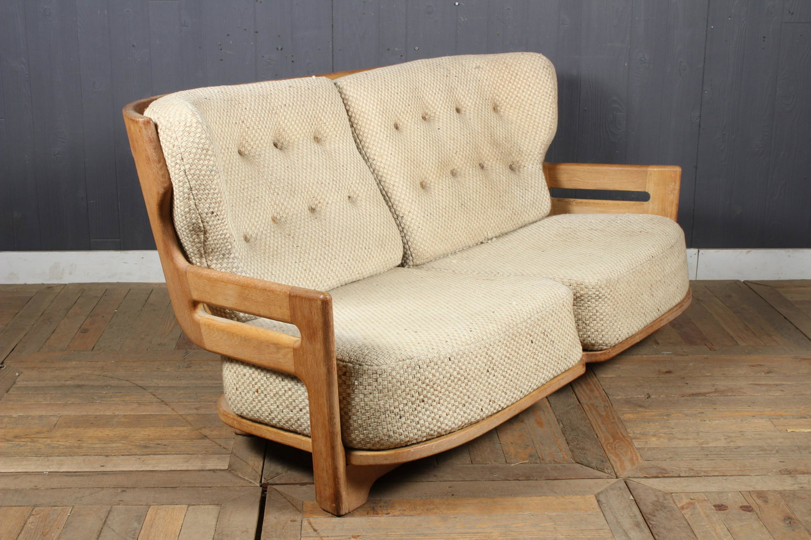 Guillerme et Chambron Settee: Guillerme et Chambron Settee. Ca. 1970. Size: 30" H x 65" W x 36" D
