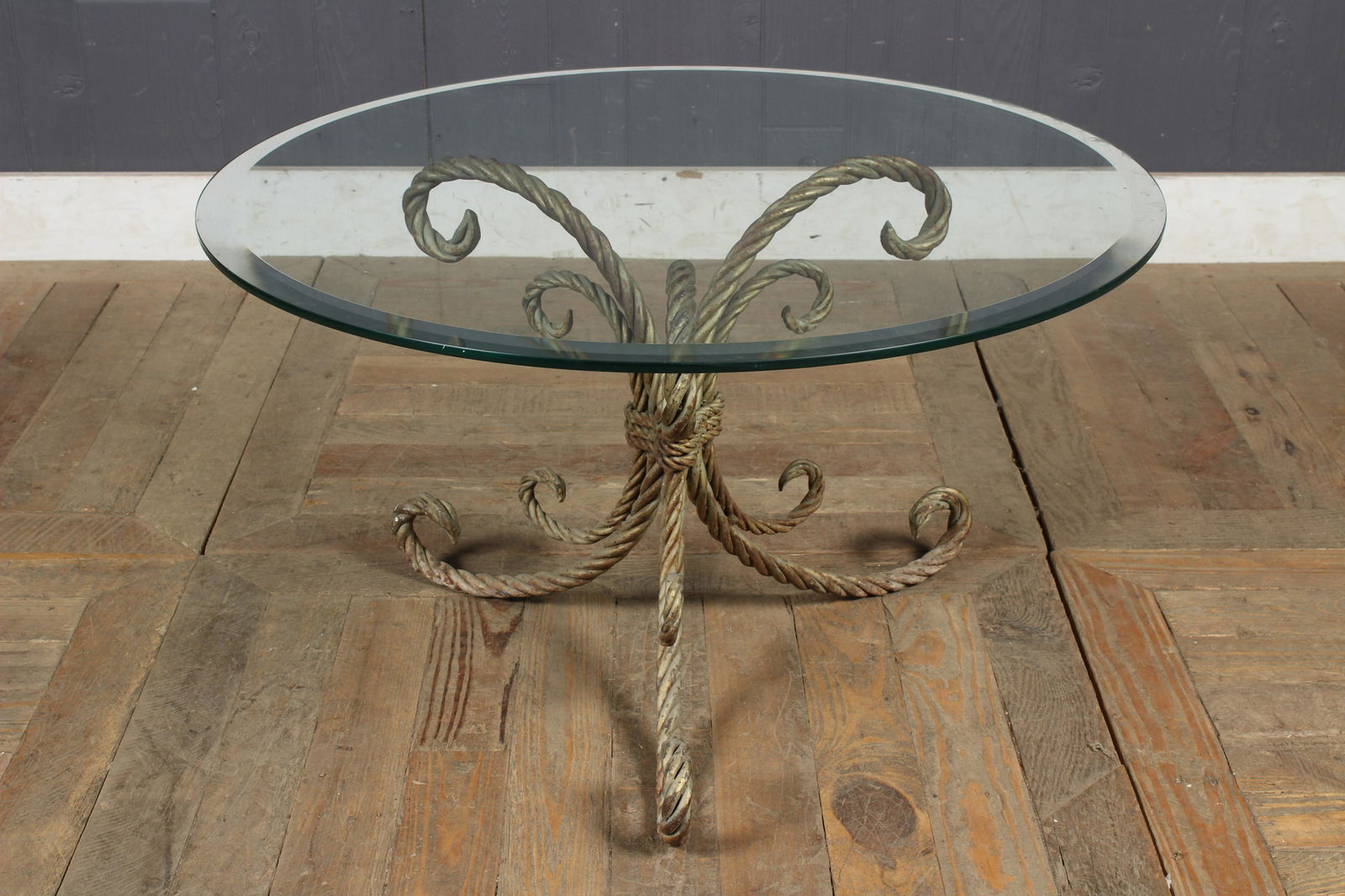 Rope Twist Wrought Iron Glass Top Cocktail Table