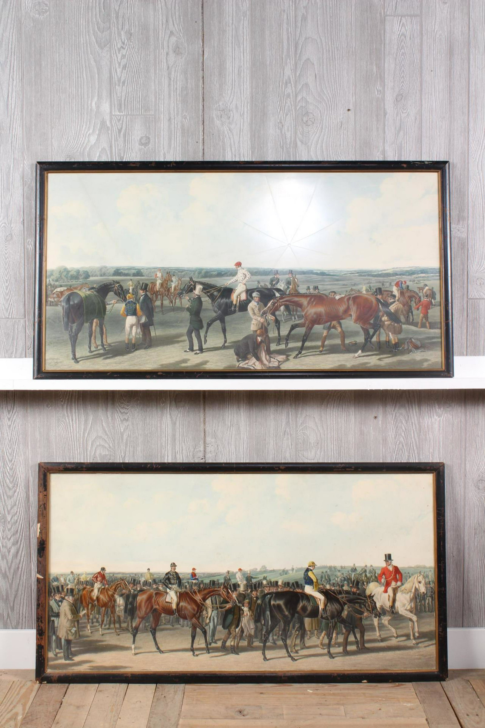 2 JF Herring Sr. Equestrian Hunt Lithographs: 2 Herring Equestrian Lithographs. Frame size: 23.5" H x 44" W. Sight size: 21" H x 41.5" W.