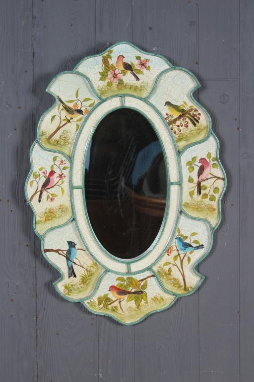 Decorative Painted Lobe Panel Bird Mirror (1 of 4)