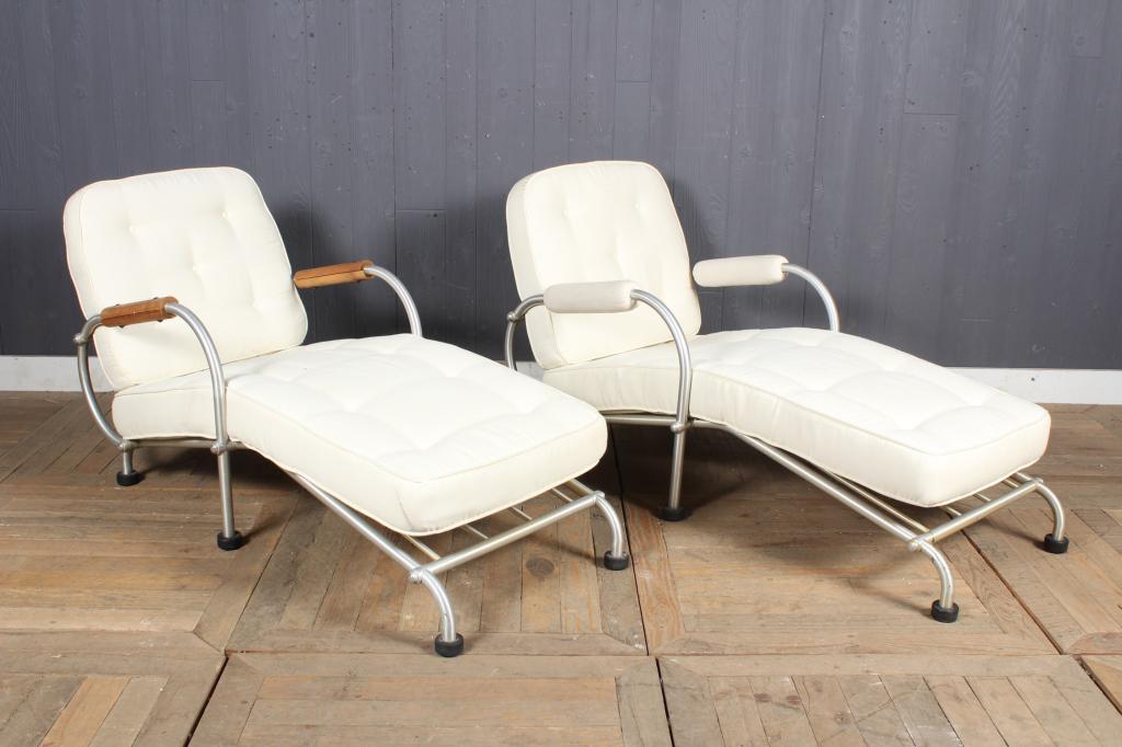 Pair Warren McArthur for Namco Chaise Lounges: Pair Warren McArthur for Namco Chaise Lounges, labeled Namco. Size: 28" H x 23.5" W x 55" D