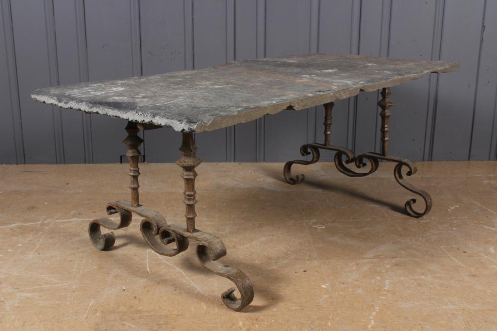 Gothic Style Wrought Iron Slate Top Table: Gothic Style Wrought Iron Slate Top Table. Size: 21" H x 49" W x 26.5" D