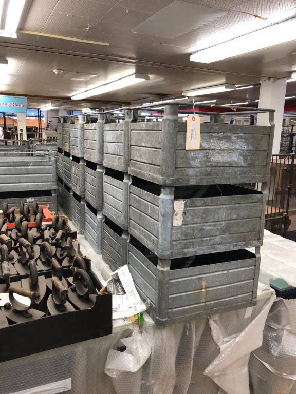28 Zinc Crates: 28 Zinc Crates. This is a sample photo. Size: 11.75" H x 20" W x 16" D. Due to the nature of the size and scale of these items, preview is strongly recommended. Please note that there are multiple lot