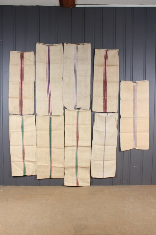 9 Vintage Hungarian Jute or Flax Linen Grain Sacks: 9 Vintage Hungarian Jute or Flax Linen Grain Sacks. Perfect for upholstery use.