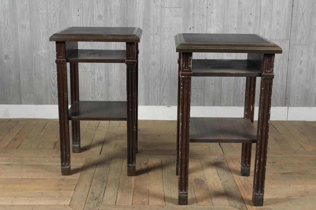 Pair Grain Painted Fireproof Steel Side Tables: Pair Grain Painted Fireproof Steel Side Tables. Possibly attributed to Canton Metal Art Company, bygone maker of steel office furniture. Size: 30.5" H x 18" W x 18" D