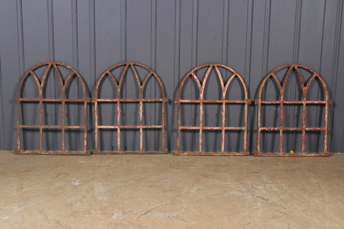 Architectural Gothic Style Cast Iron Window Frames: 4 Architectural Gothic Style Cast Iron Window Frames. Size: 28.5" H x 23.5" W x 1.5" D.