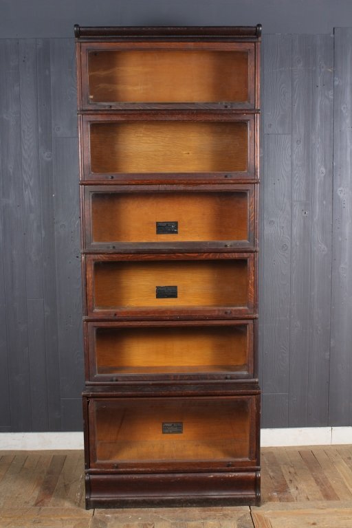 Macey Barrister 6 Stack Sectional Bookcase: Macey Barrister 6 Stack Sectional Bookcase, with top and base, with stepback, labeled The Fred Macey Co. Ltd. Size: 92" H x 34" W x 15" D