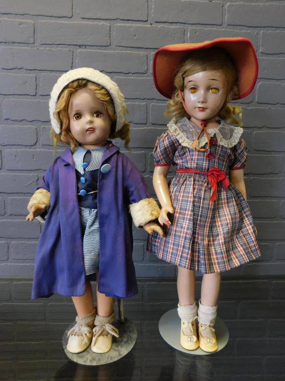 Two Composition Dolls: Two Composition Dolls, includes an Arranbee Nancy Lee composition shoulder head doll, composition arms and legs, cloth body, cloudy sleep eyes, applied upper lashes, painted lower lashes, eyebrows, cl