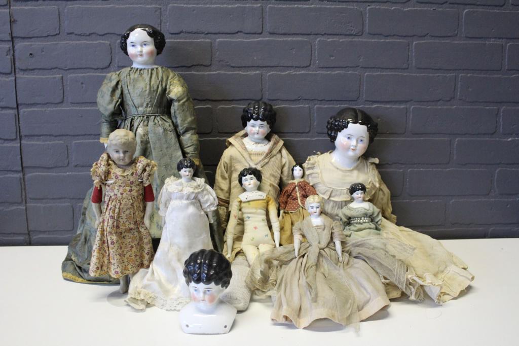 Grouping of China and Bisque Shoulder Head Dolls (1 of 8)