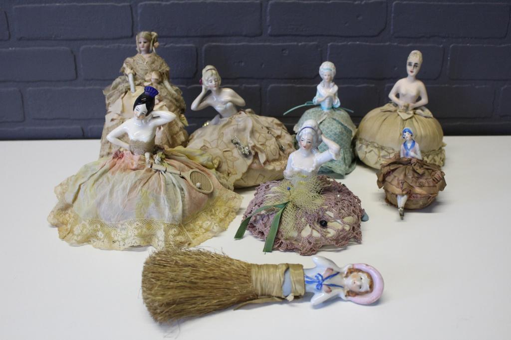 8 Porcelain and Bisque Pincushion and Half Dolls (1 of 7)