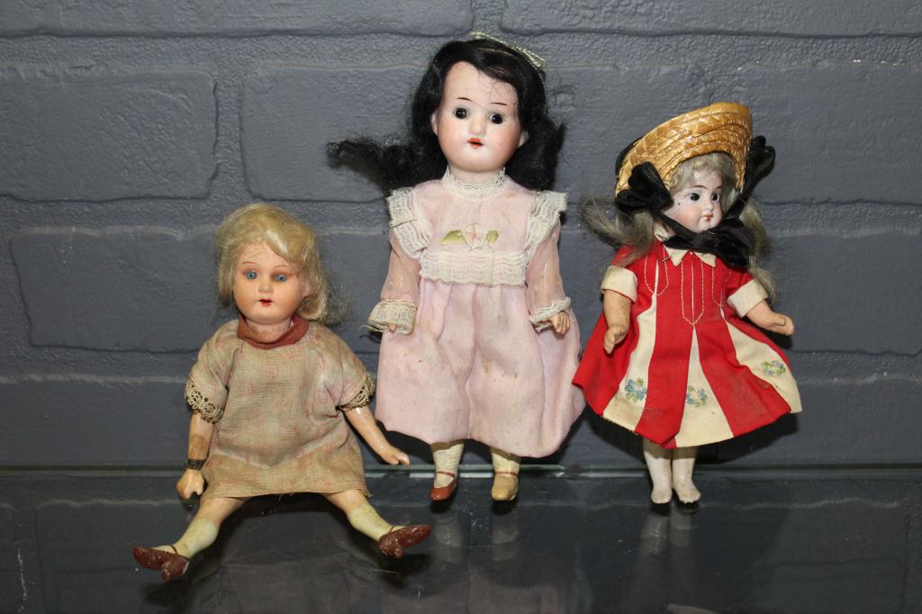 3 Small Bisque Socket Head Dolls (1 of 7)