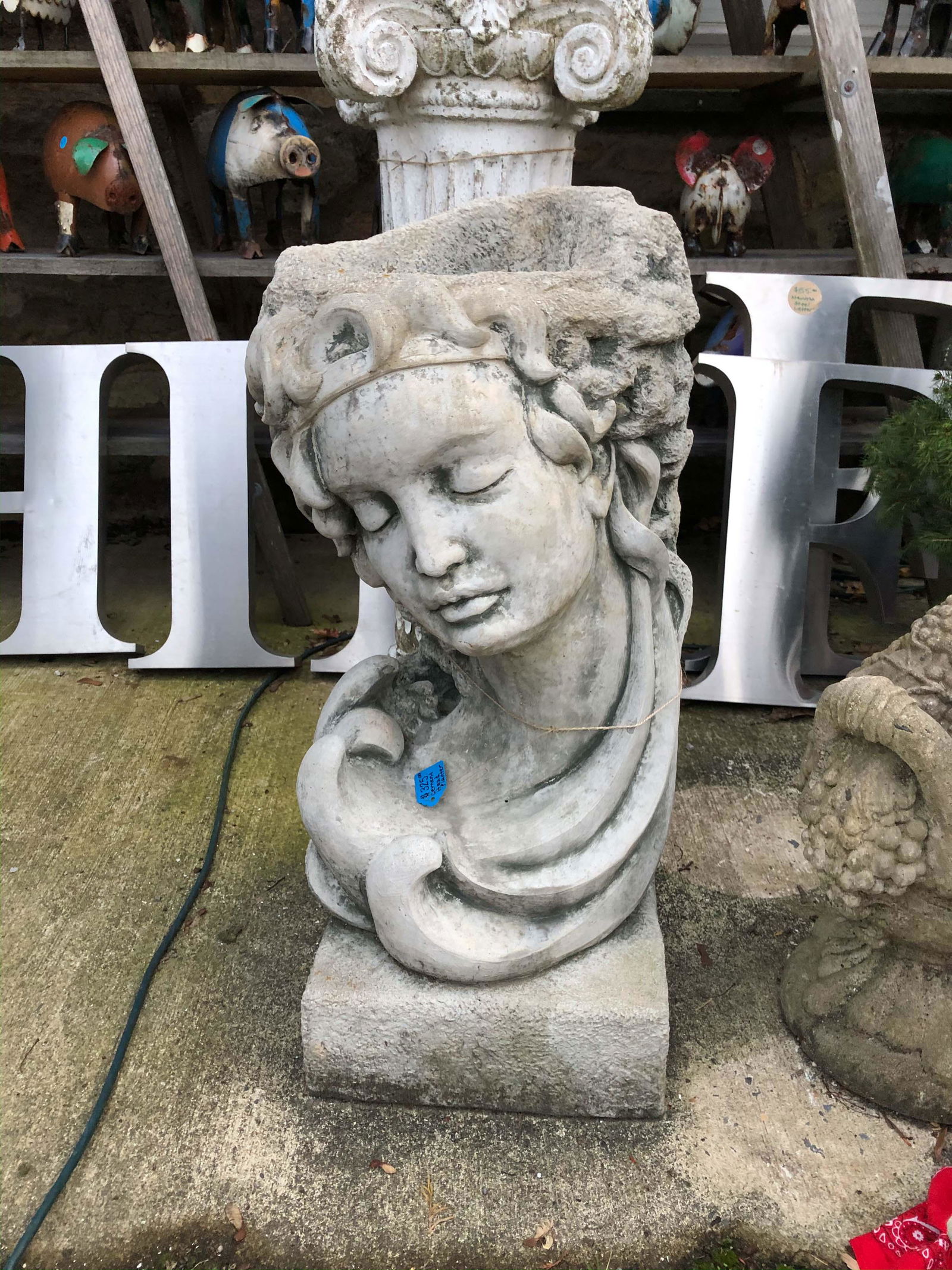 Art Nouveau Style Cast Stone Figural Garden Urn: Art Nouveau Style Cast Stone Figural Garden Urn. Size: 28.5" x 11.5" x 11.5"