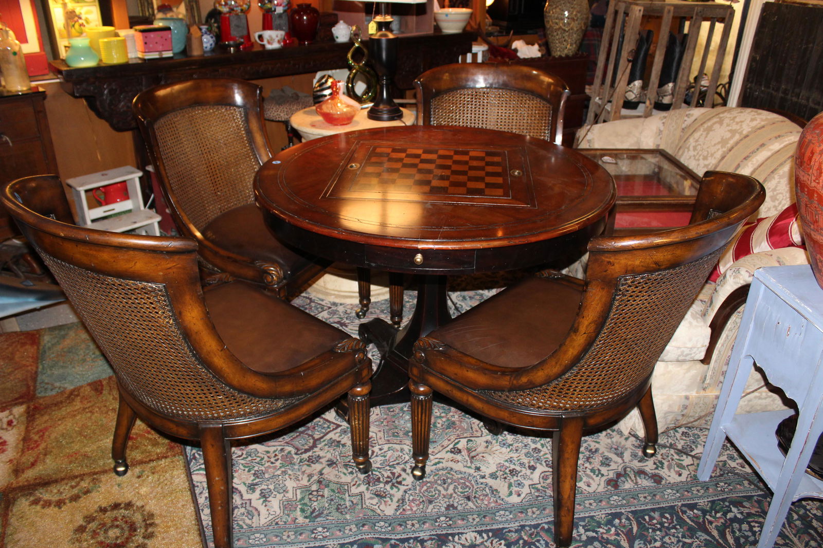 Theodore Alexander Game Table With Four Chairs: Theodore Alexander Game Table With Four Chairs Size: 30" x 42" x 42" table 36" x 23" x 20" Chair