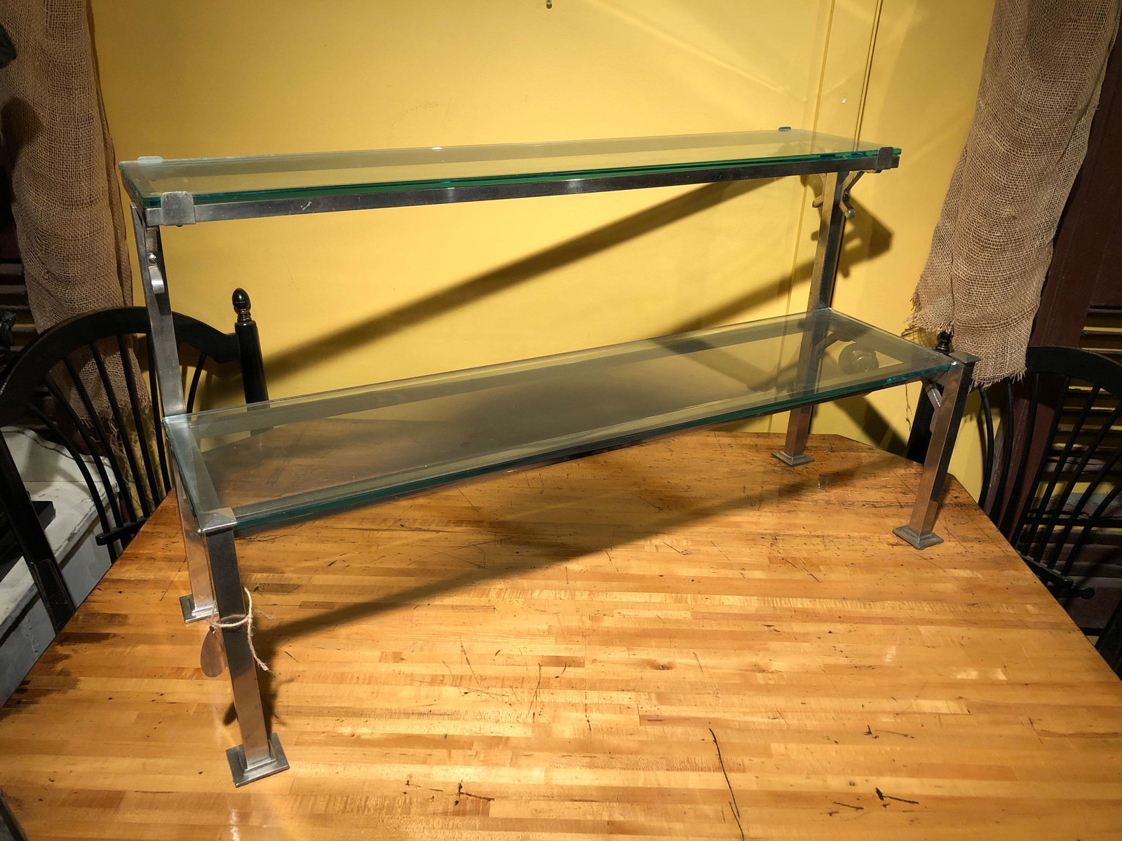 Early 20th C Nickel And Glass Pastry Shelf: Early 20th C Nickel And Glass Countertop Pastry Shelf. Size: 20" x 38" x 16"