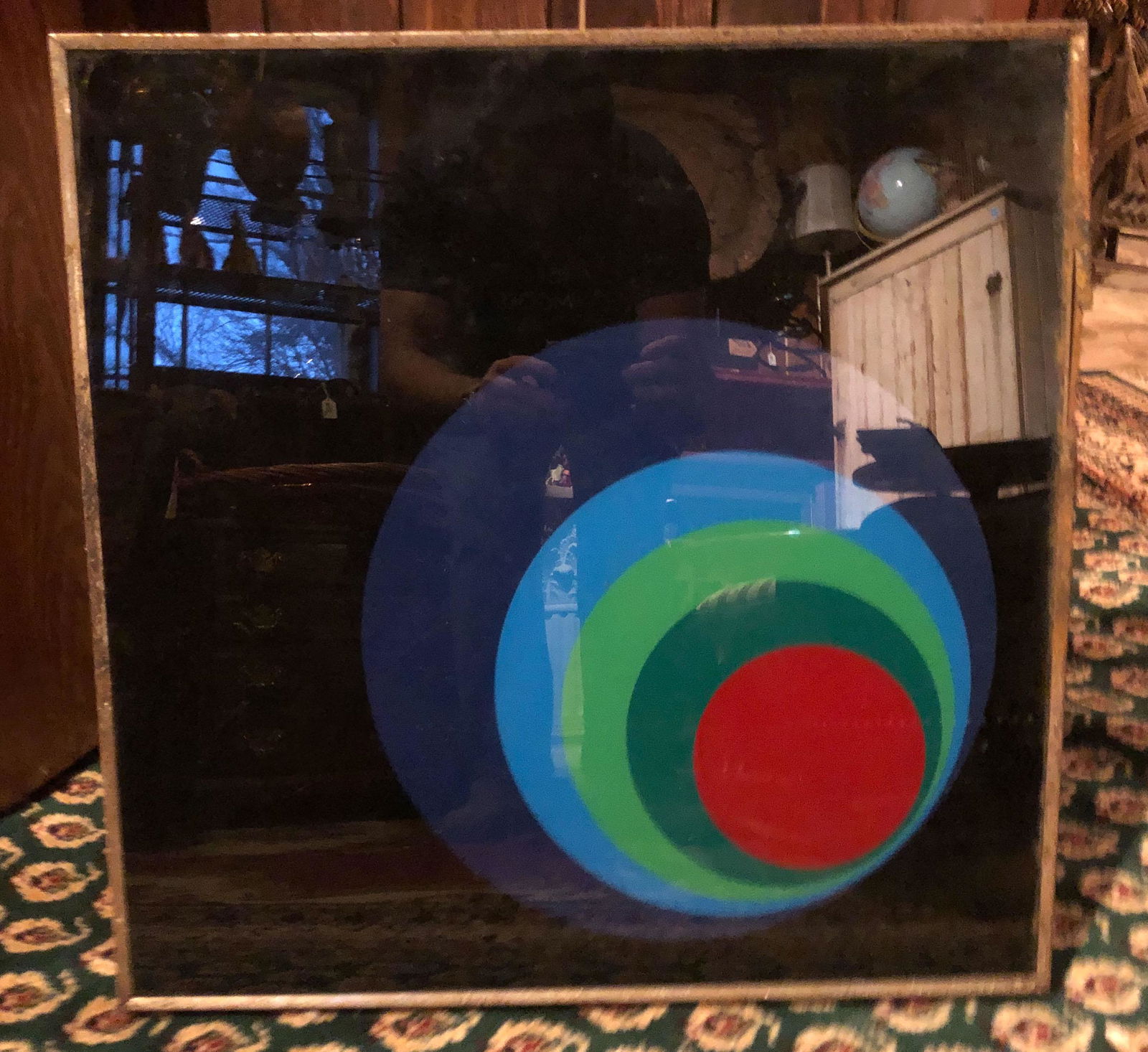 Reverse Painted Glass Op Art Framed Panel: Reverse Painted Glass Op Art Framed Panel. Size: 24" x 24"