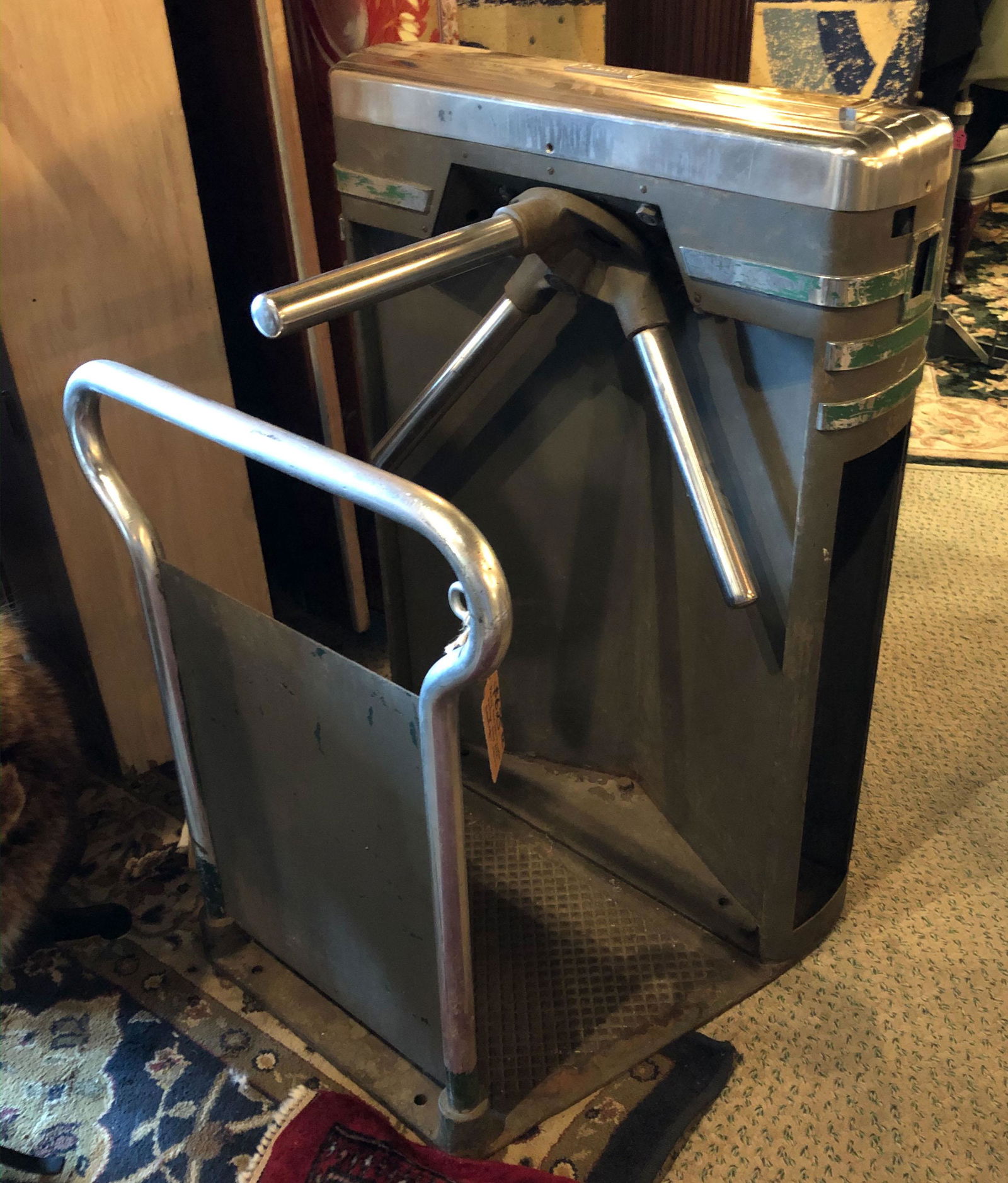 Perey Portable Turnstile Coin Operational: Perey Portable Turnstile Coin Operational. Size: 39" H x 24" W x 38" D.