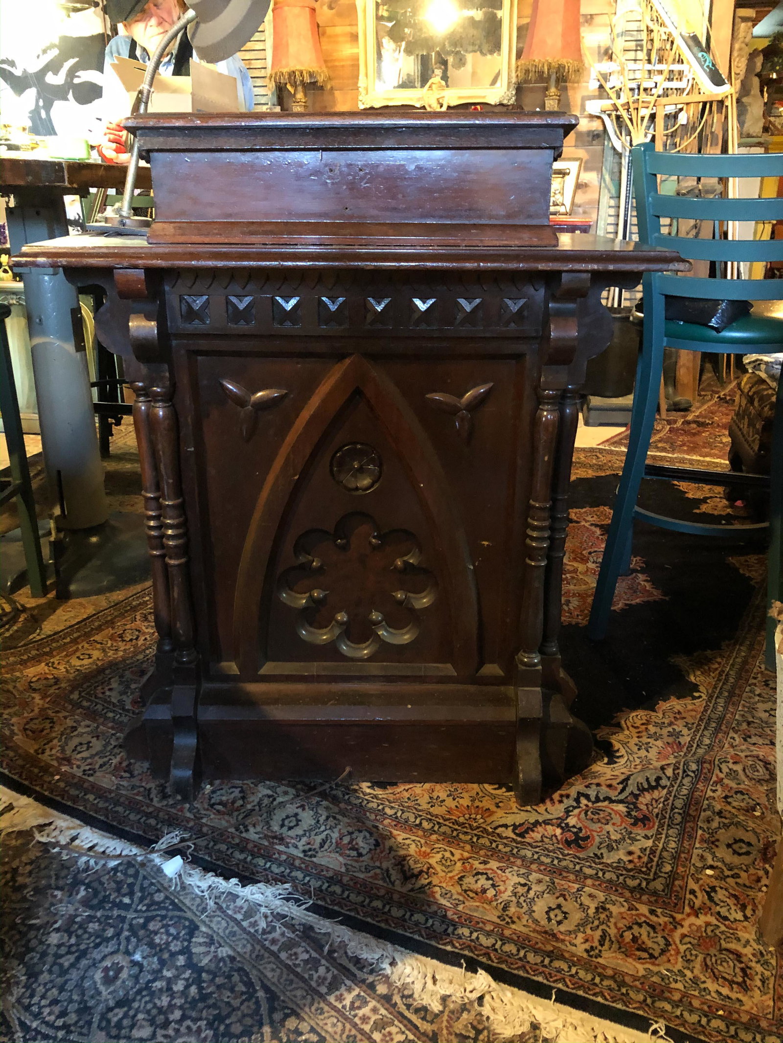 Gothic Revival Style Oak Lectern: Gothic Revival Style Oak Lectern. Size: 42" x 36" x 20"