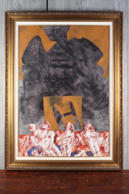 Enrique Lopez Pacheco Mixed Media: Enrique Lopez Pacheco Painting. Size: Framed: 45.5" H x 34" W x 2" D; Sight: 37.5" H x 26" W