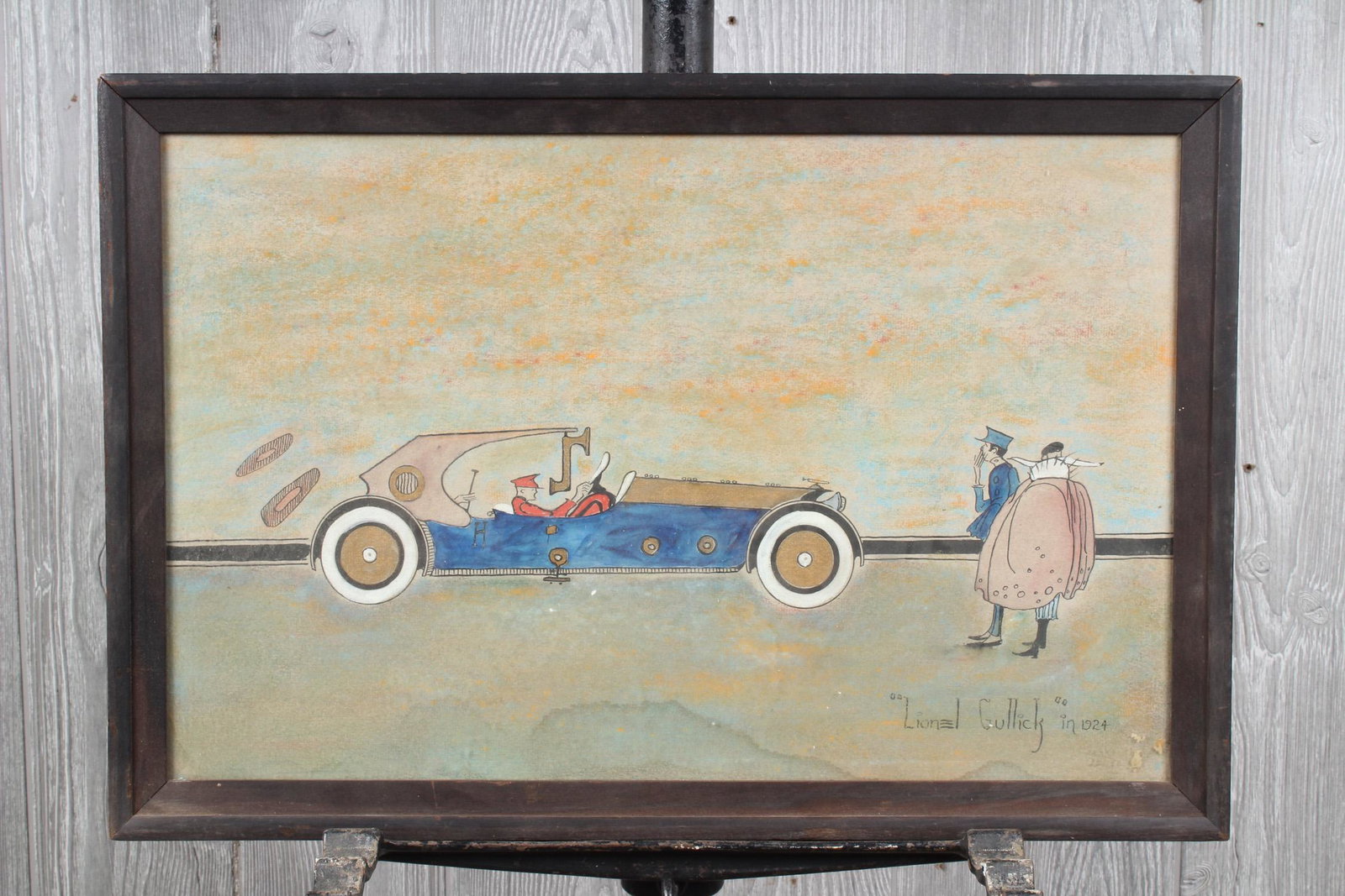 1924 Lionel Gullick Automotive Drawing: 1924 Lionel Gullick Automotive Drawing. Size: Framed: 13.5" H x 20" W x 0.5" D; Sight: 11.5" H x 18" W