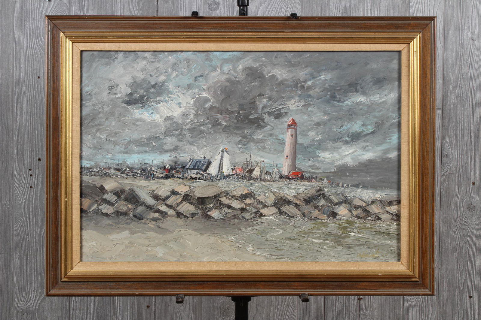 Mid 20th C Coastal Seascape Signed Illegibly (1 of 3)