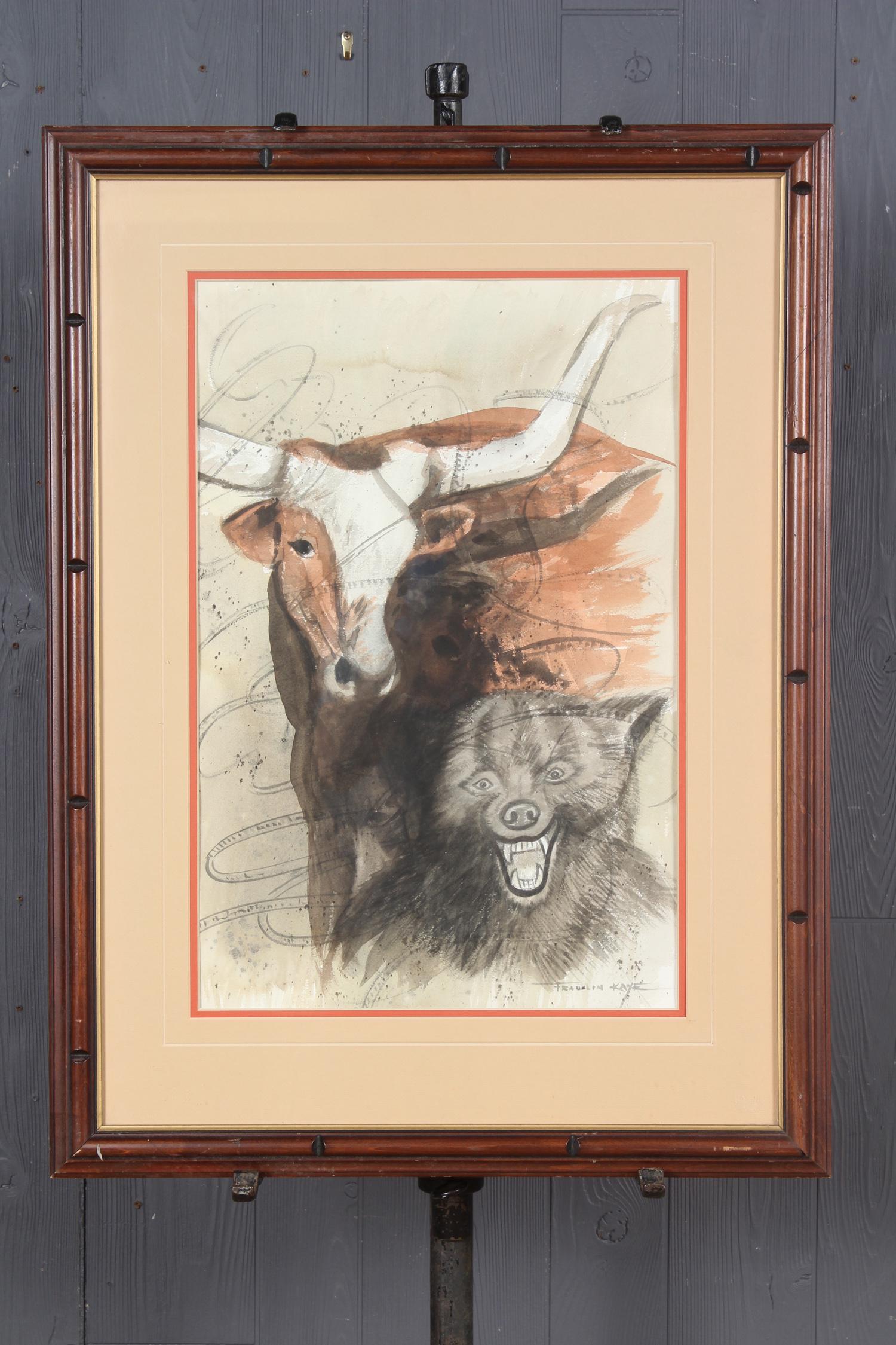 Franklin Kaye Watercolor Longhorn and Wolf (1 of 3)