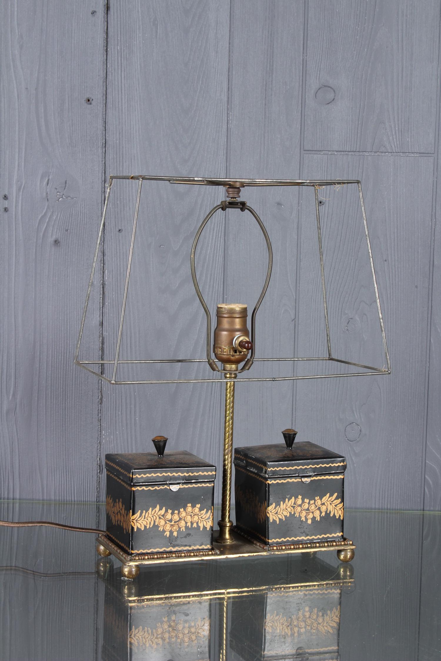 Tole Painted Tea Canister Lamp (1 of 4)