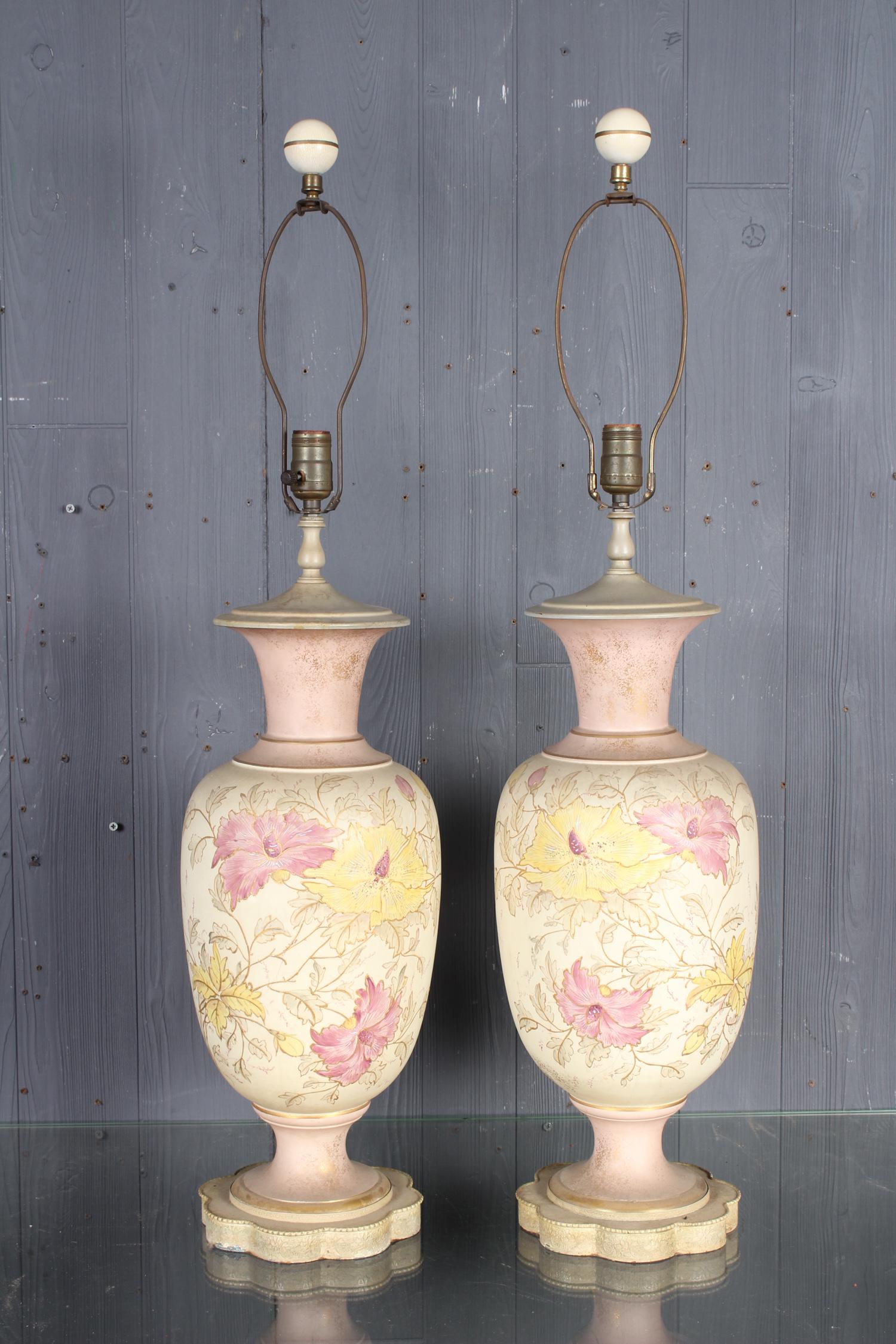 Pair Porcelain Hand Painted Table Lamps (1 of 3)